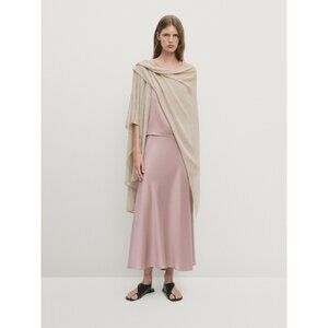 Massimo Dutti Womens Midi Skirt Medium Mauve Pink Flared Satin 5229/103 NWT